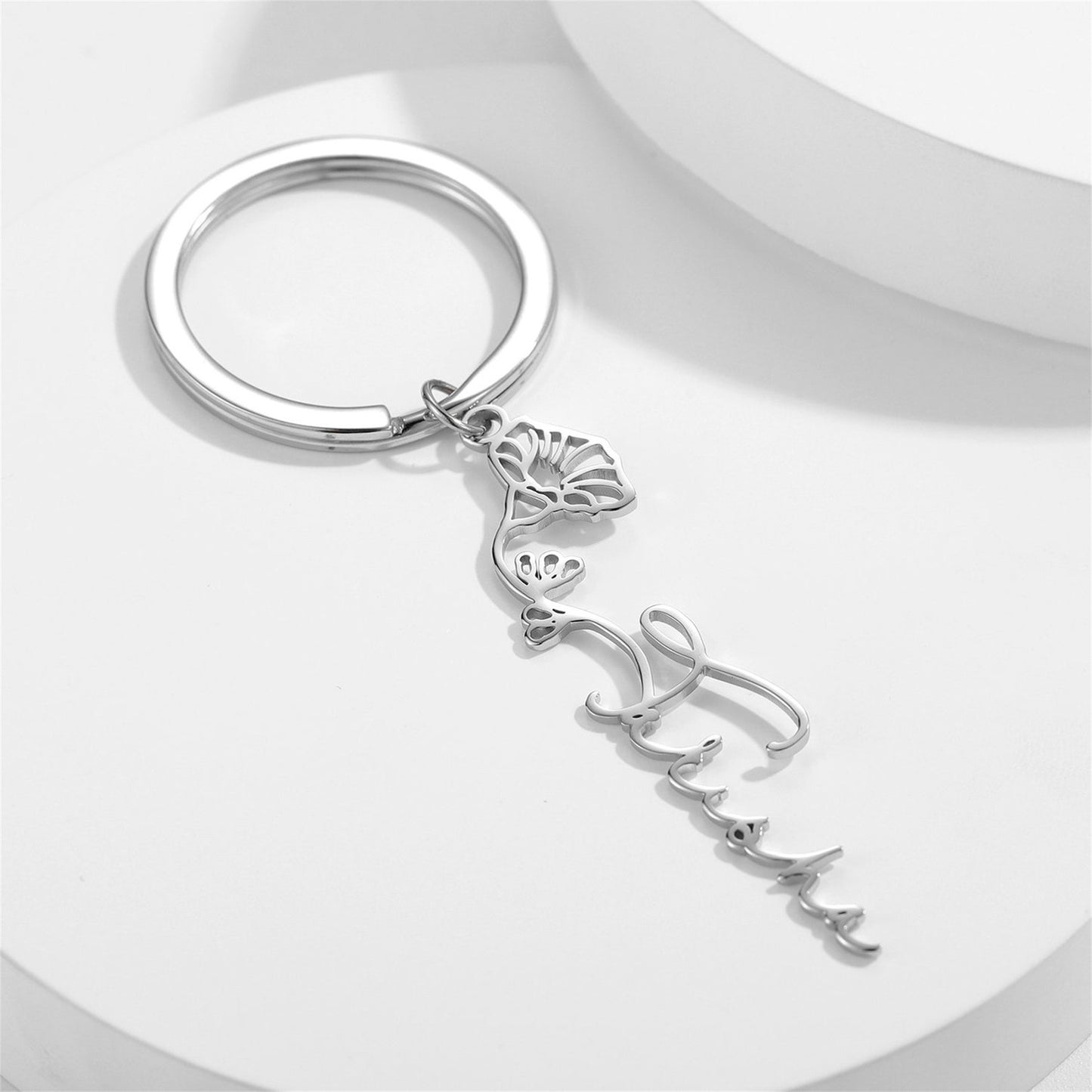 Creative DIY Personalized Stainless Steel Birthday Flower Keychain