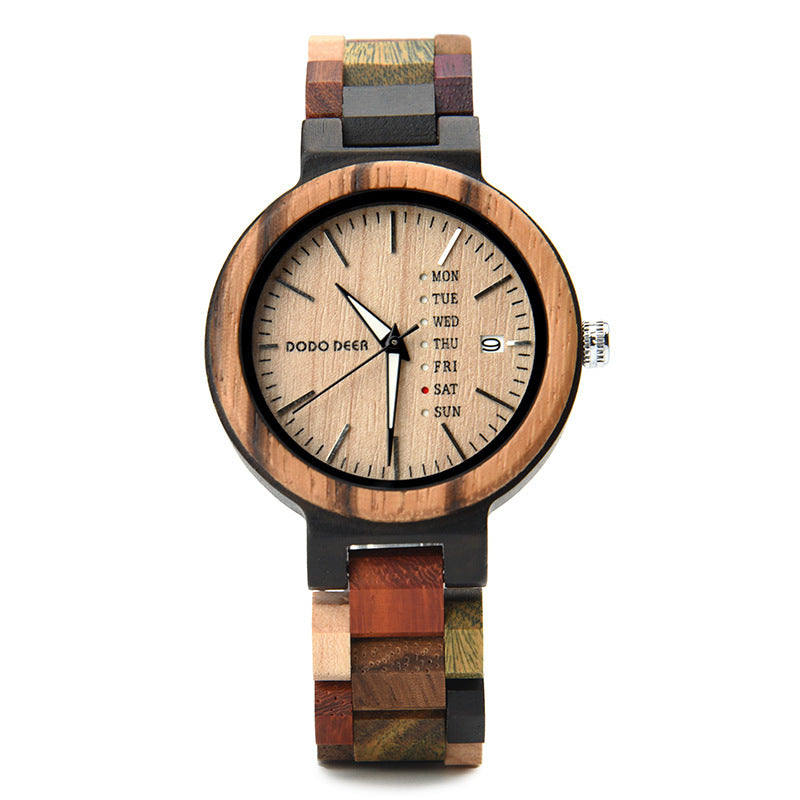 Wood Couple's European And American Style Calendar Watch