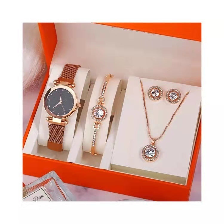 Women's Suit Gift 5-piece Set Watch Bracelet Ring Necklace Earrings Combination Gift Box