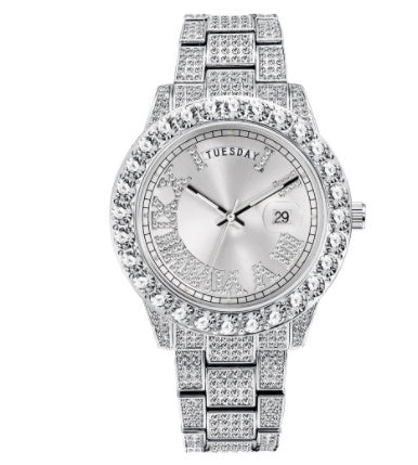 Diamond Inlaid Waterproof Calendar Full Bore Luminous Women's Quartz Watch