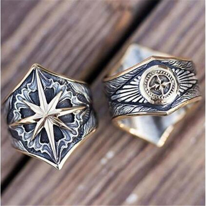 Men's Glyph Vintage Rings Fashion Pattern Personality Two Tone Rings