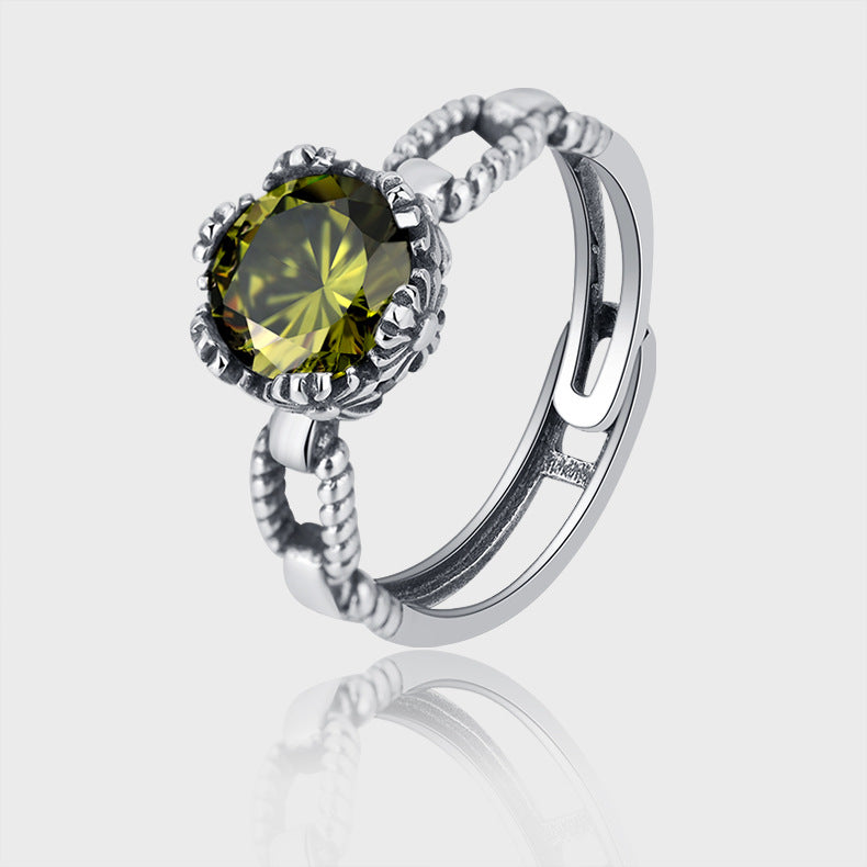 925 Silver Inlaid Zircon Vintage Ring