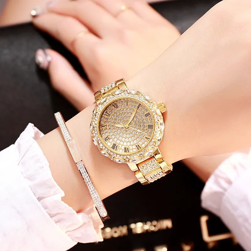 New Women's Quartz Inlaid Diamond Fashion Steel Band Watch