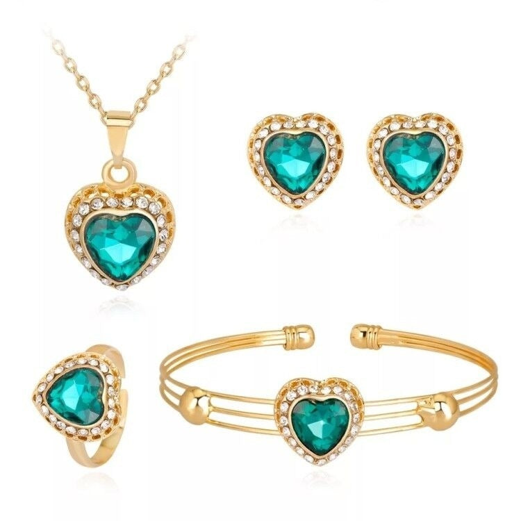 Peach Heart Rhinestone Bridal Jewelry Set