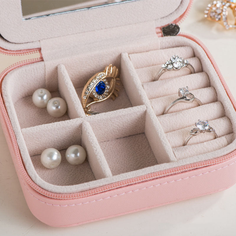 Women's Mini Earrings Rings Jewelry Box Useful Makeup Organizer With Zipper Travel Portable Jewelry Box