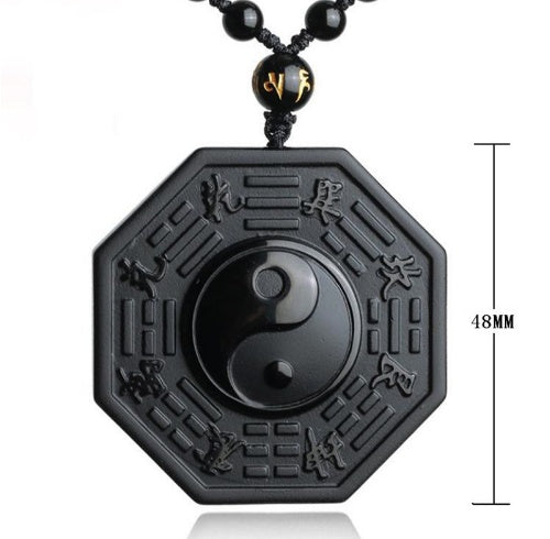 Obsidian Pendant Yin Yang Fish Five Elements Amulet Men and Women Necklace