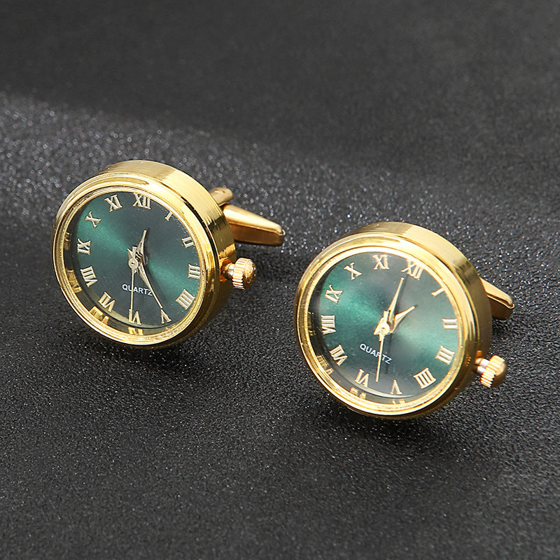 Men's Light Luxury Clock Cufflinks Fashion French Rotatable Golden Cuff