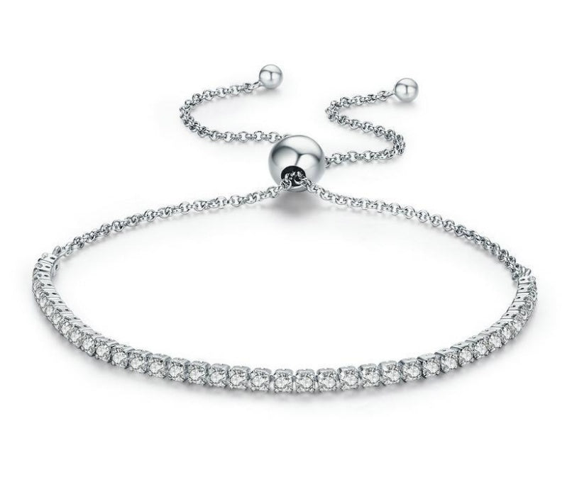 Adjustable Tennis Bracelet 925 Sterling Silver 5A Cubic Zirconia