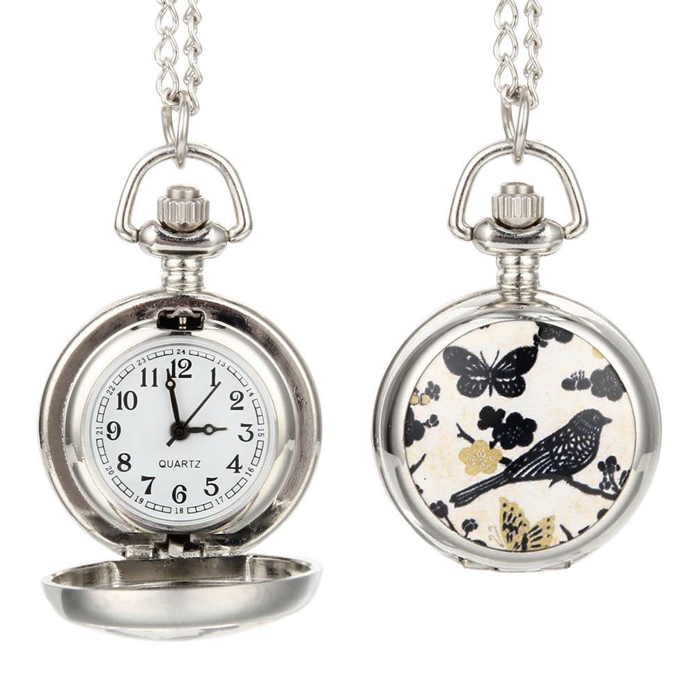 Ladies Magpie Enamel Pocket Watch