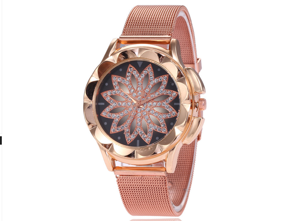 Explosion models watch women's foreign trade to run creative flower tray ladies casual metal mesh with women's watch quartz watch