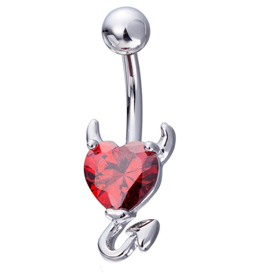 Heart Zircon Crystal Devil Belly Button Ring Navel Piercing 316L Stainless Belly Button Rings Body Jewelry Pircing Ombligo