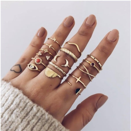 Gold Boho & Vintage Stackable Ring Set