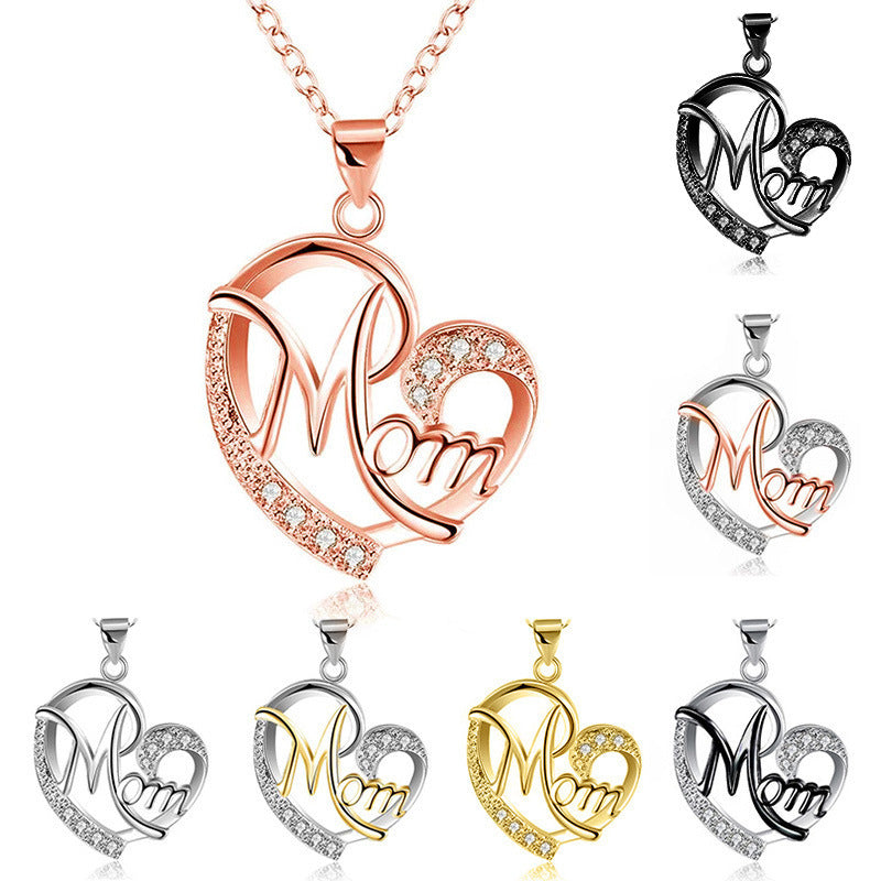 European And American Women's Necklaces Mom Color Separation Heart-shaped Diamonds Wish Explosive Mother' Day Gifts Across The Border