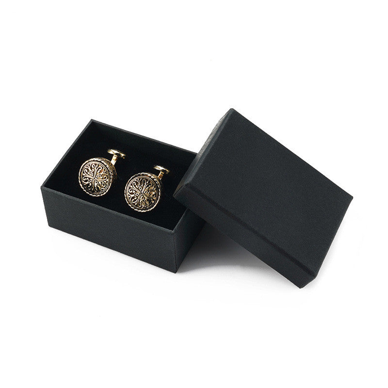 French Black Glue Drop Round Electroplated Gold Cufflinks