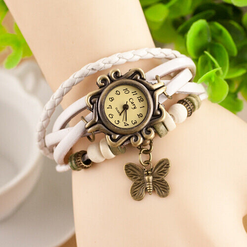 Cowhide winding bracelet watch