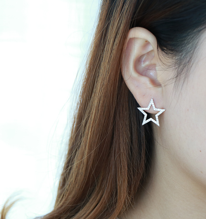 S925 sterling silver Japanese and Korean jewelry creative explosion models micro inlaid five-pointed star stud earrings earrings silver jewelry