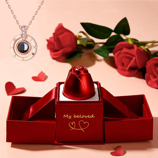 Romantic Rose & Crystal Necklace Gift Set