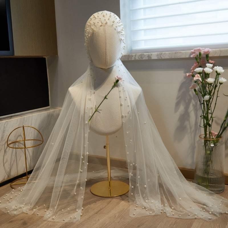 Super Fairy Long Pearl Veil Main Wedding Dress