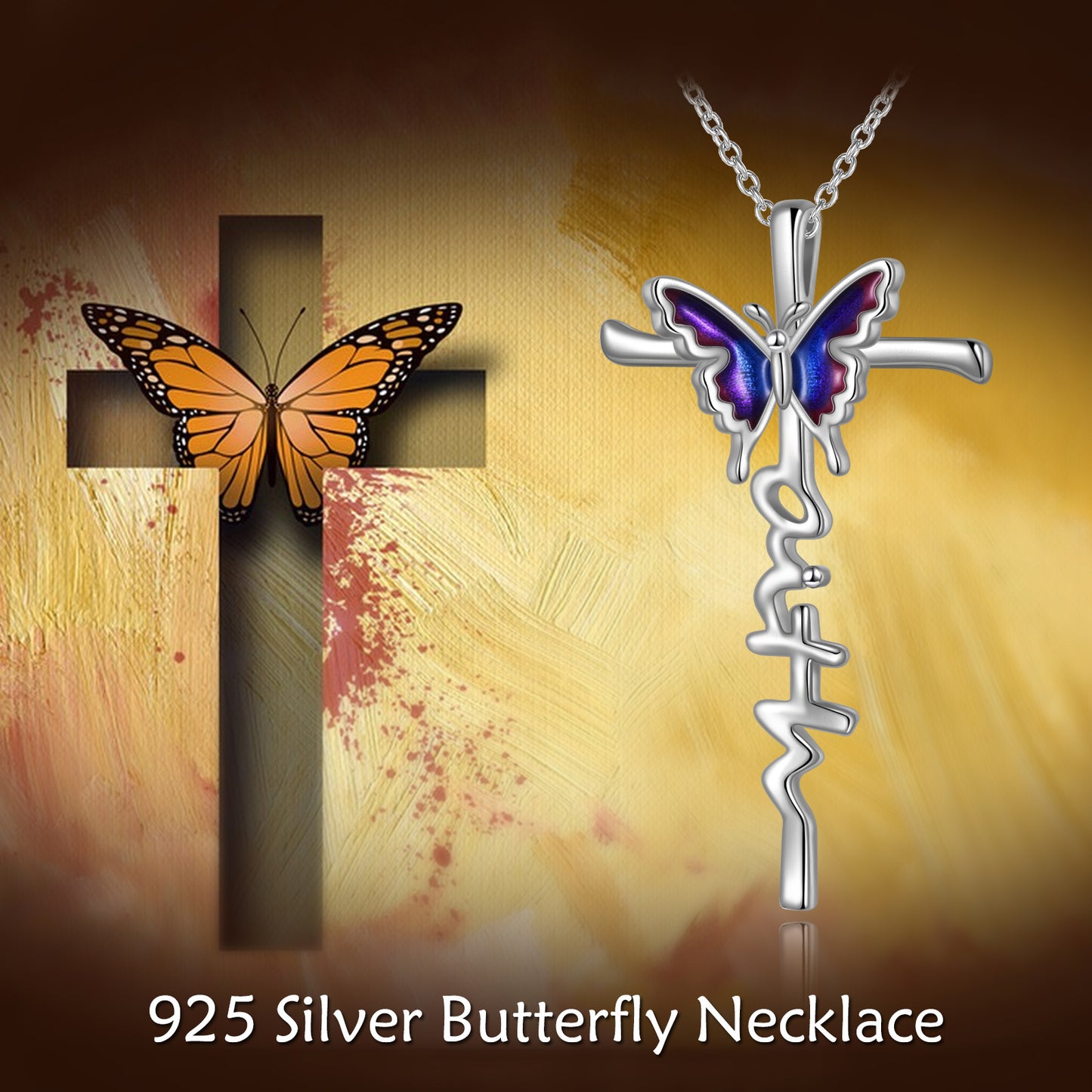 Butterfly Cross Pendant Necklace
