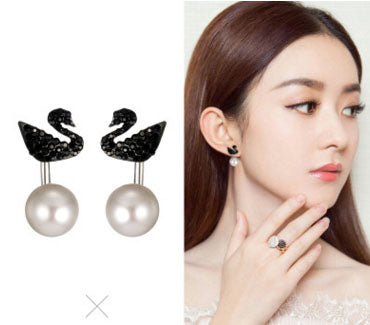 Silver Pin Black Swan Earrings