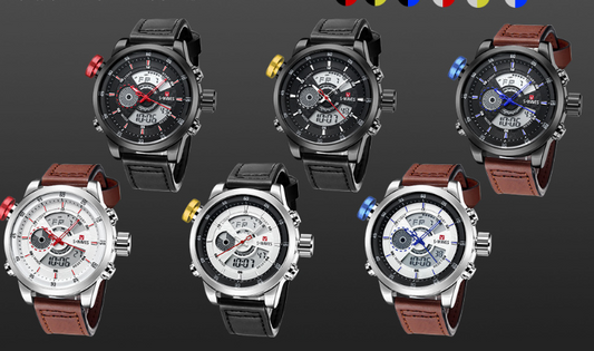 Trendy casual double men's watch Waterproof high quality belt electronic quartz watch