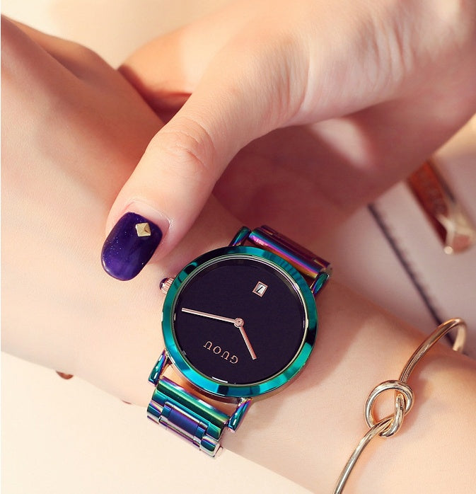 Colorful steel belt watch fashion color steel belt women's watch simple European and American Fan steel belt women's watch