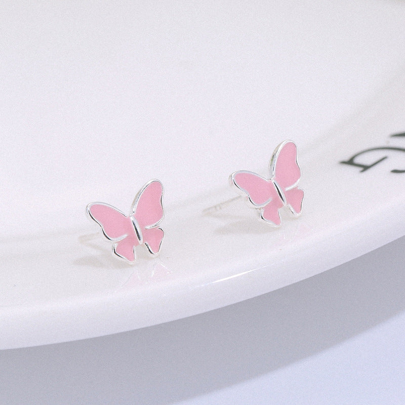 Sterling silver stud earrings literary cute butterfly stud earrings Korean fashion earrings