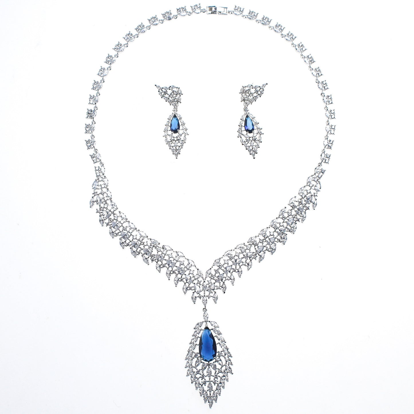 Women's Temperament Fashion Zircon Wings Earrings Necklace Set