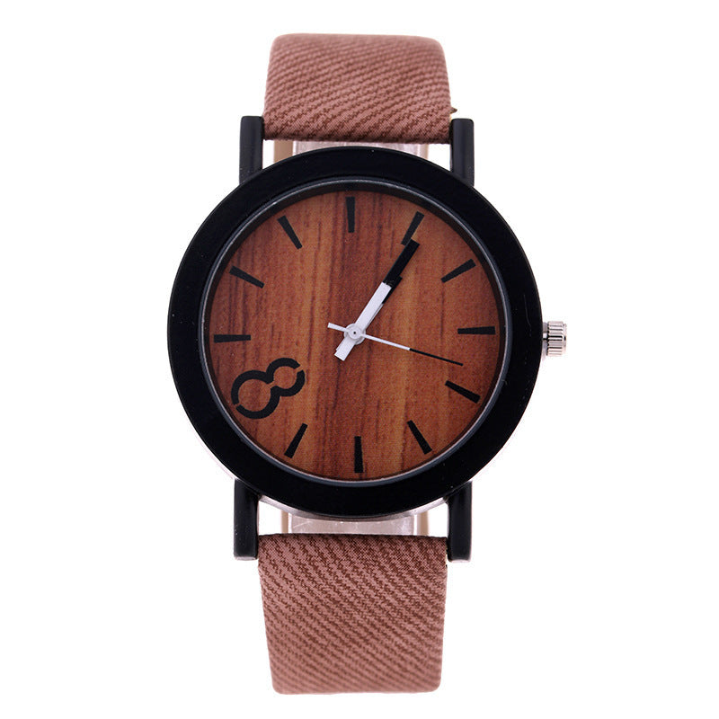 8 word denim belt watch wood grain surface watch quartz watch