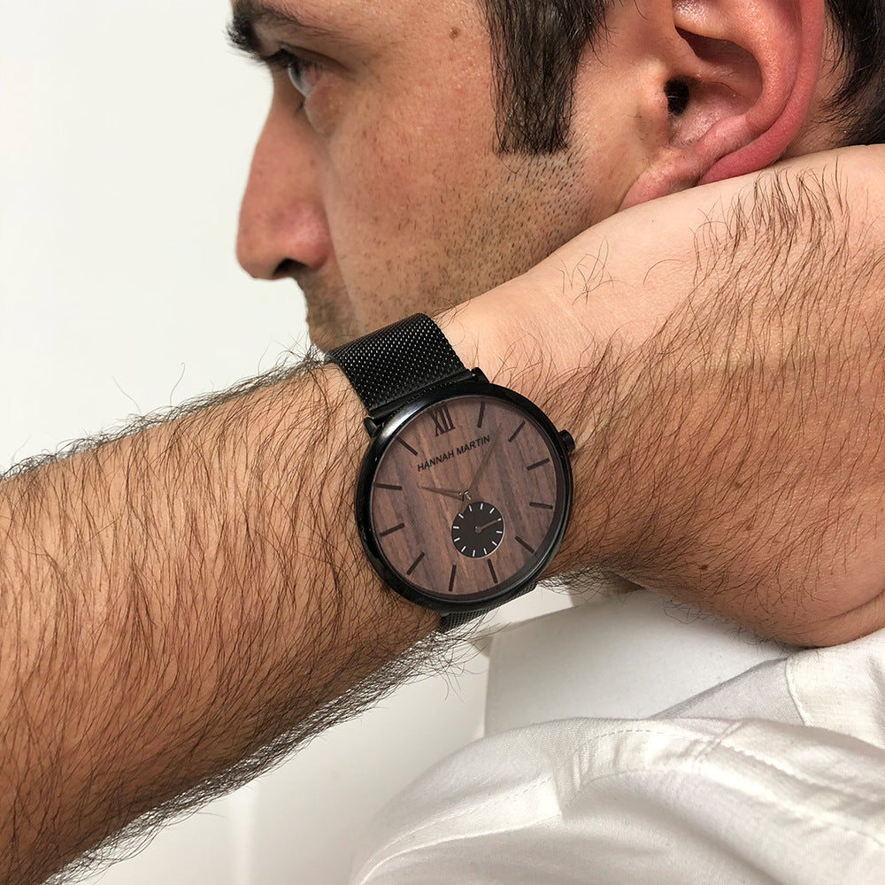 Men's ebony wood grain bamboo watch wooden watch