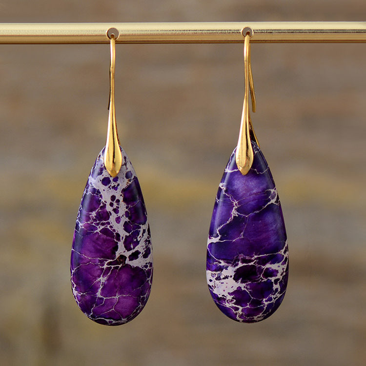 Bohemian Emperor Stone Water Drop Earrings Natural Stone Ornament Jewelry