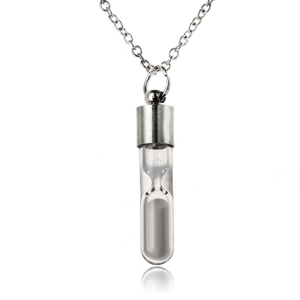 Fashion Time Hourglass Crystal Drift Bottle Pendant Noctilucent Necklace