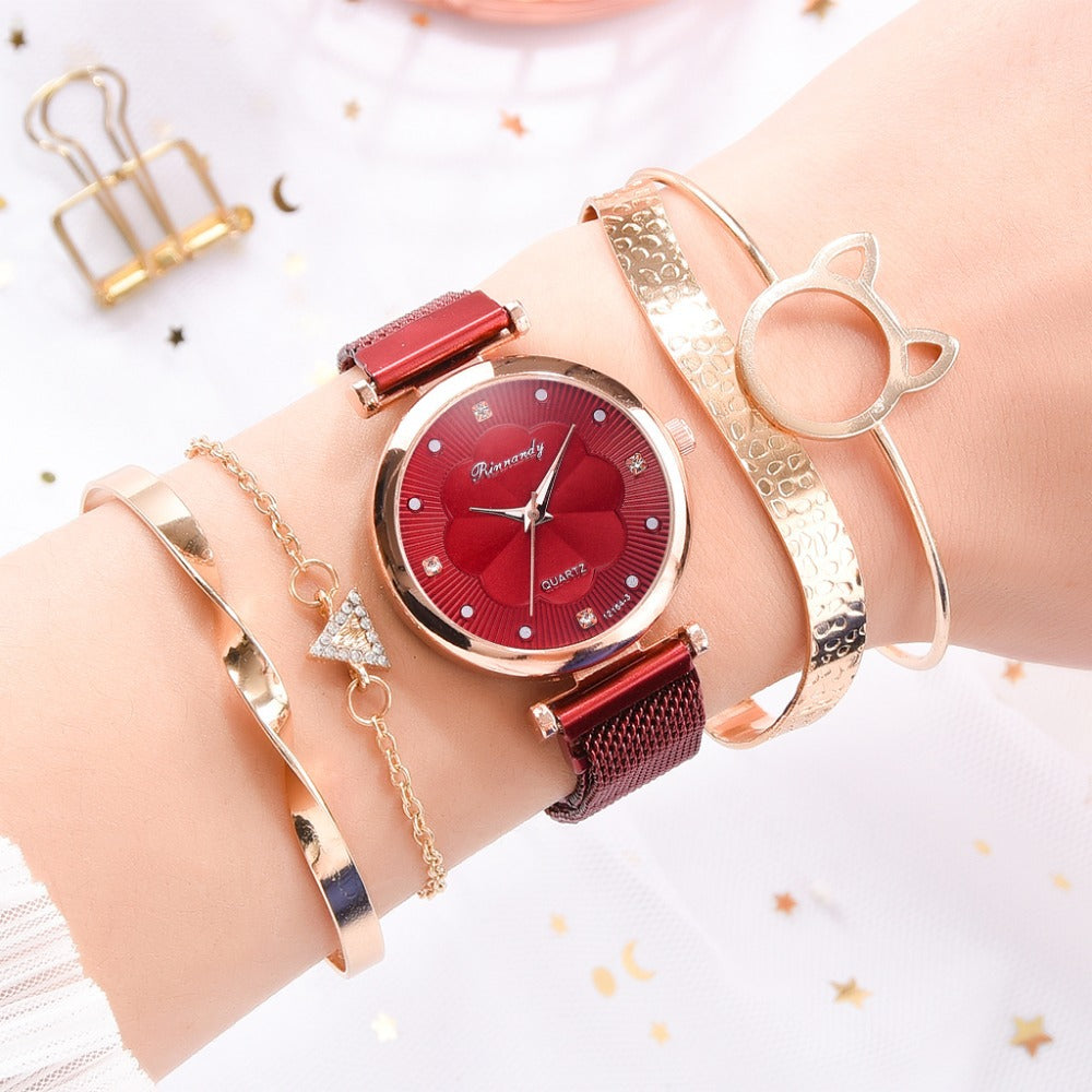 Net belt magnet quartz watch bracelet  5pcs/set