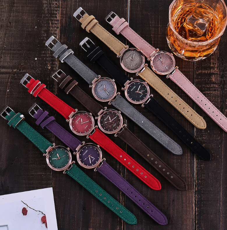 Matte belt color foundation with diamond dial quartz watch