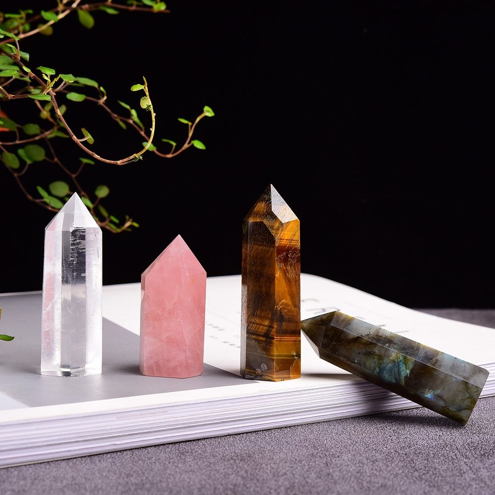 Natural Rose Quartz Hexagonal Column Decoration Stone