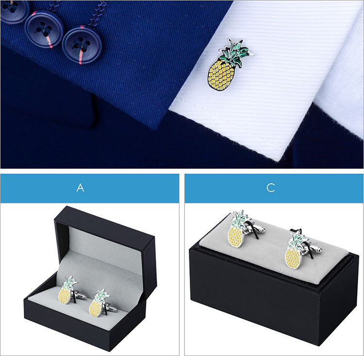 Pineapple Fruit Shaped Copper Metal Men's Shirt Cufflinks