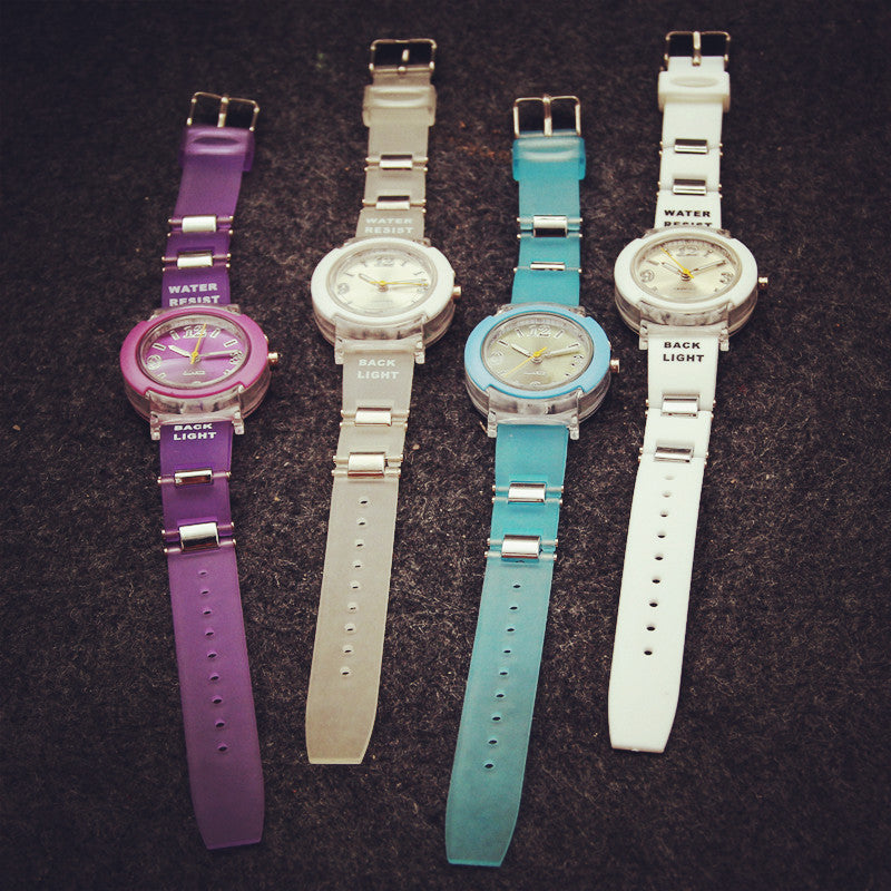 Korean Version Of The    LED Light Cool Tide Damen Harajuku Trend Personality Of Students Leisure Sports Night Watch Jelly