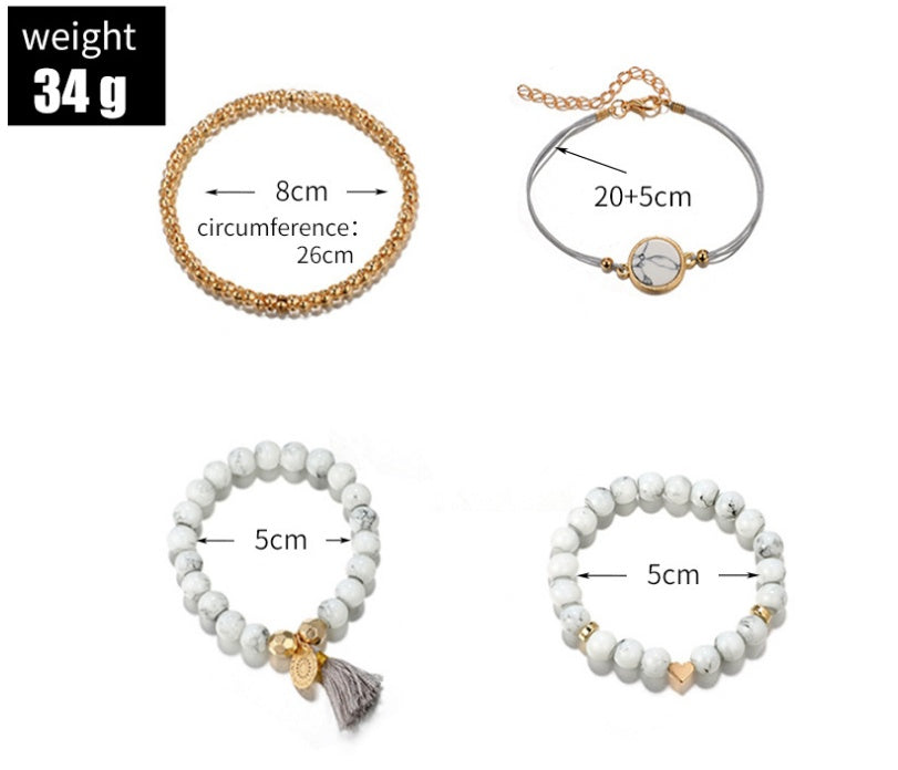 Geometric Hollow Fringed Pine Stone Bracelet Set