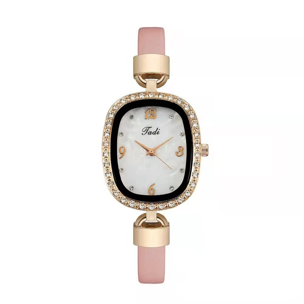 Fashion Belt Marbling Rhinestone Women's Quartz Watch Bracelet Set