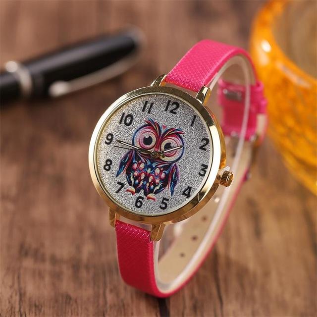 Owl student cartoon watch female model thin belt watch