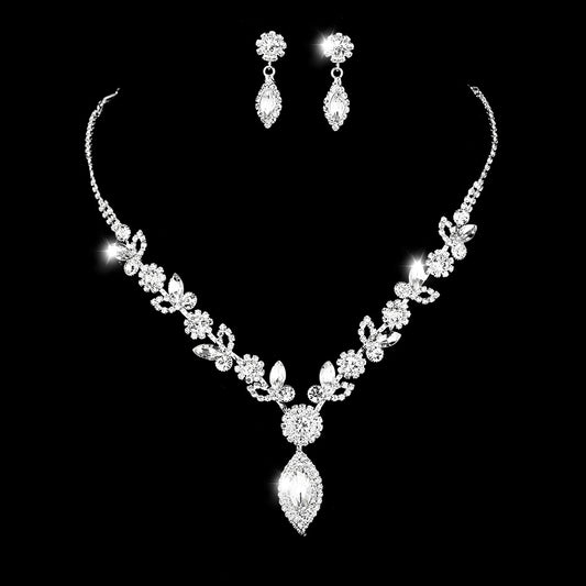 Bridal White Crystal Floral Jewelry Set