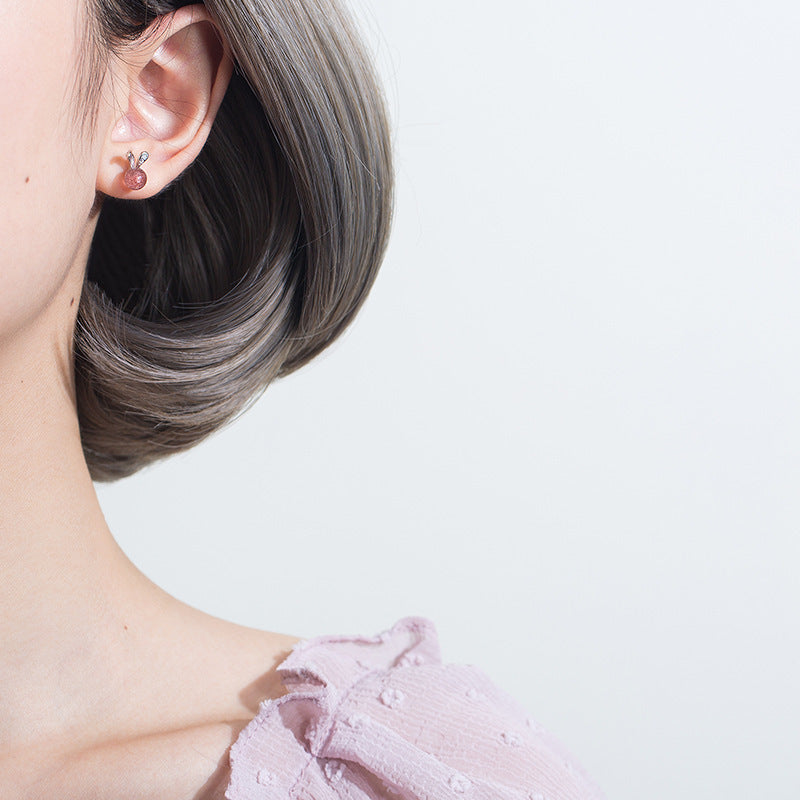 Cute Little Rabbit Strawberry Crystal Earrings