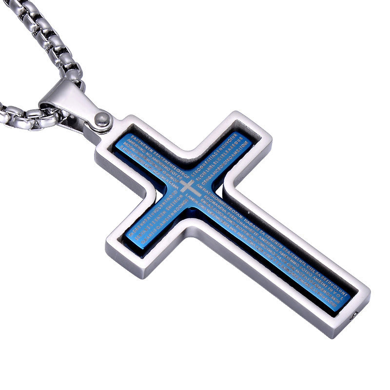 Stainless steel rotatable bible verse cross pendant necklace