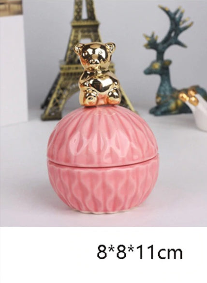 Pink Ceramic Jewelry Storage Box with Dustproof Cover
