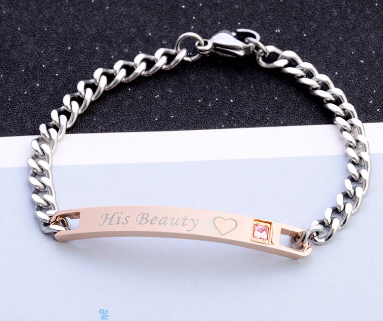 His Queen Her King Black Rose Gold Color Women's Male Chain Crystal Couple Bracelet