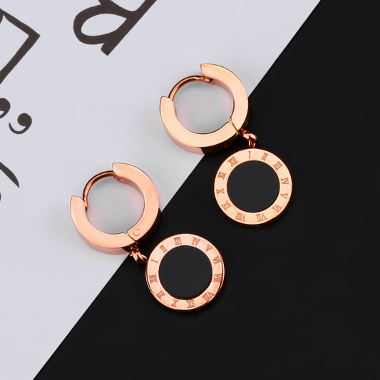 Roman numerals simple circle round cake earrings