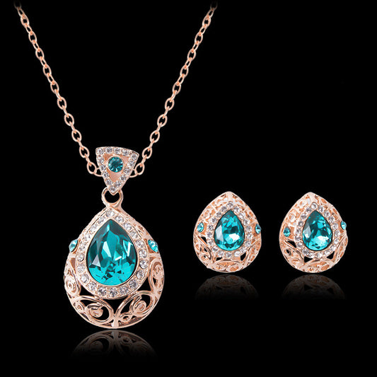 Gold-Plated Rhinestone & Blue Crystal Jewelry Set
