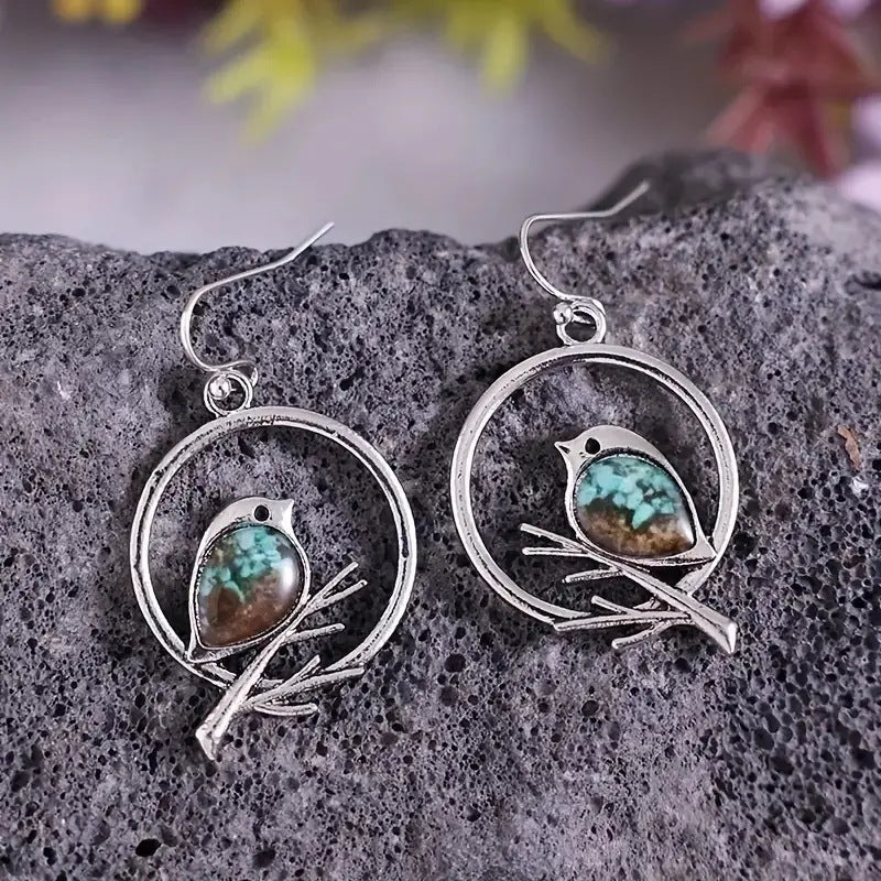 Round Aerial Bird Group Pendant Earrings