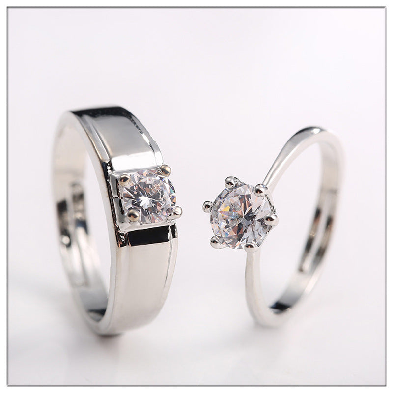 Six-Claw Simulated Diamond Couple Rings