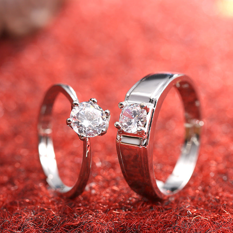 Six-Claw Simulated Diamond Couple Rings